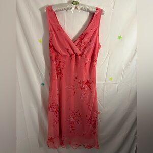 Y2K Coral Floral Midi Dress Size 10